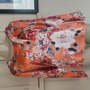 ST JOHN ORANGE FLORAL BLOUSE WITH BOW SILK